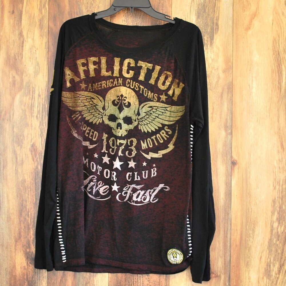Affliction American Customs Motor Club Long Sleeve T-shirt Tee Men's XL